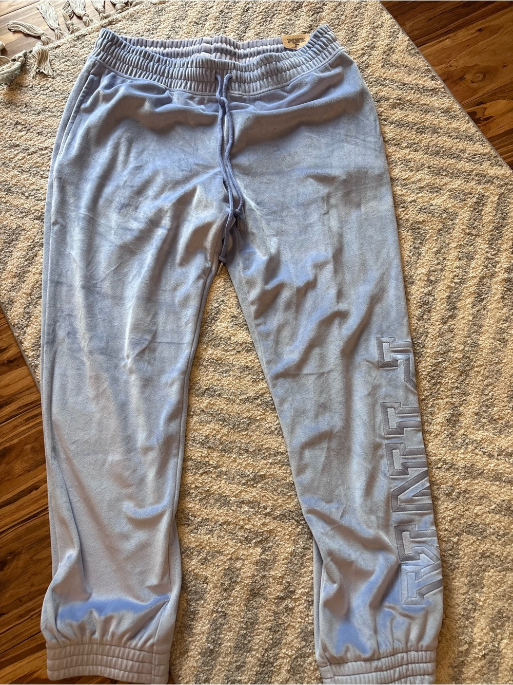 Light Blue Embroidered PINK Sweatpants